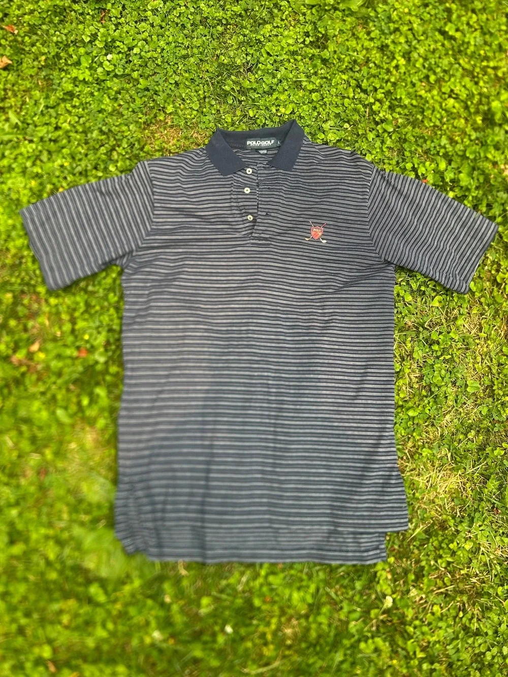 Vintage polo golf striped short sleeve blue polo